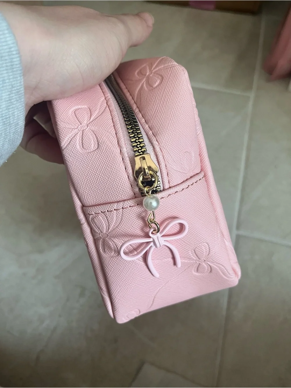Blush Quilted Bow Makeup Bag